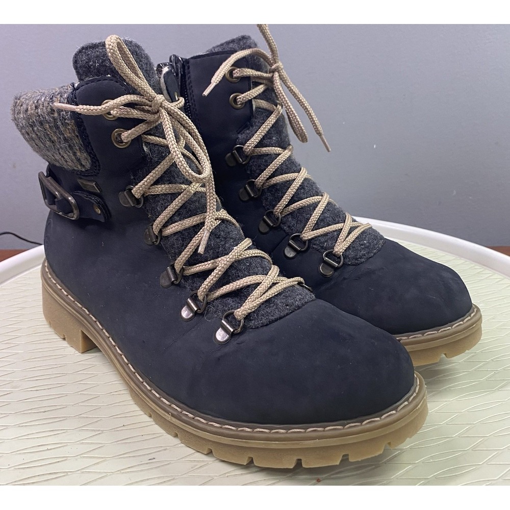 Rieker Sabrina Women Wool Lined Navy Blue Water Resist Winter Ankle Boots 39/8